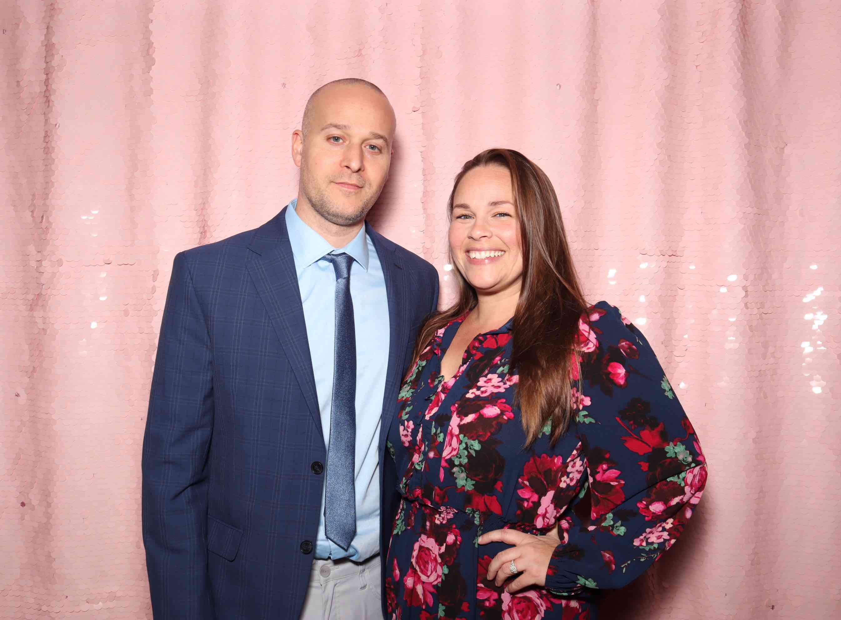 Blush Pink Sequin photo booth backdrop — premium 8x8 ft option for weddings, corporate events, and parties in Boston and New England