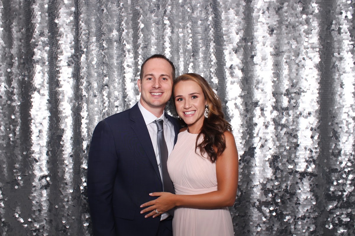 Silver Sequin photo booth backdrop — premium 8x8 ft option for weddings, corporate events, and parties in Boston and New England