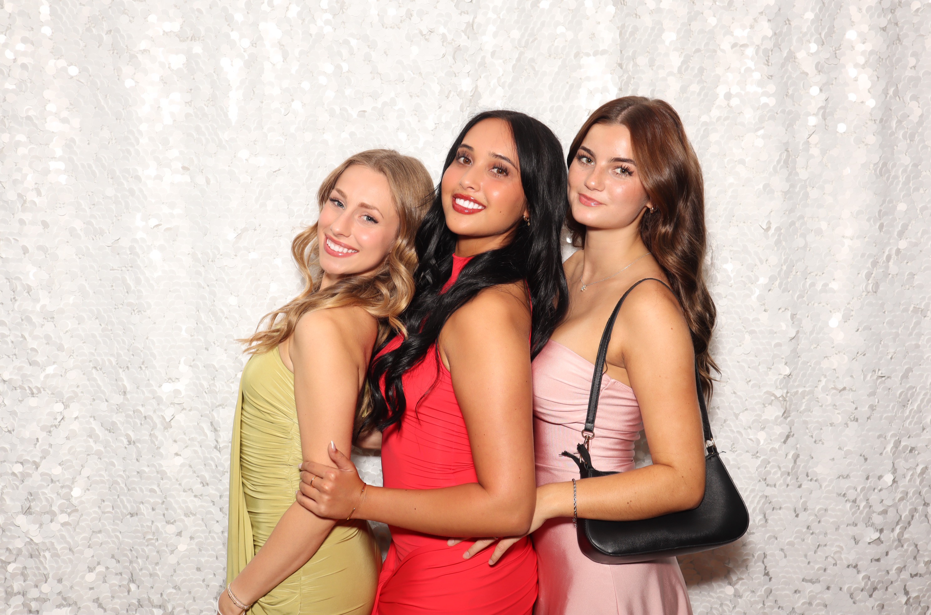 White Sequin photo booth backdrop — premium 8x8 ft option for weddings, corporate events, and parties in Boston and New England